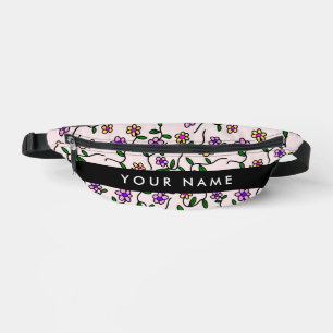 Colourful Flowers, Pink Background, Black Bum Bags