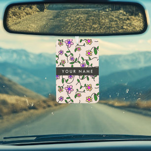 Colourful Flowers, Pink Background, Black Car Air Freshener