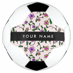Colourful Flowers, Pink Background, Black Football