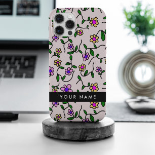 Colourful Flowers, Pink Background, Black iPhone 15 Pro Max Case