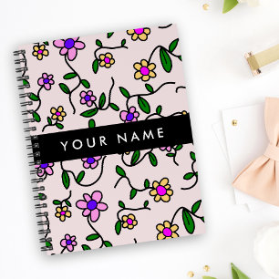 Colourful Flowers, Pink Background, Black Planner