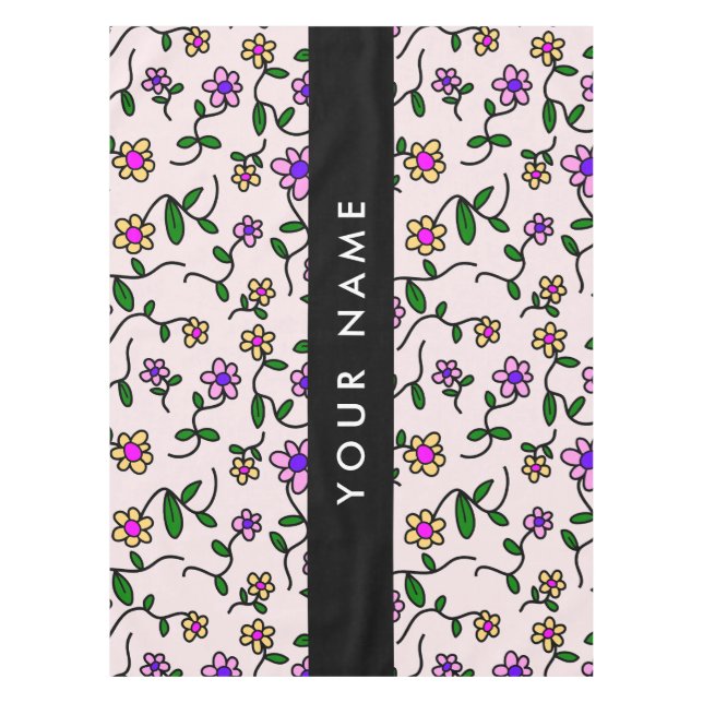 Colourful Flowers, Pink Background, Black Tablecloth (Front)