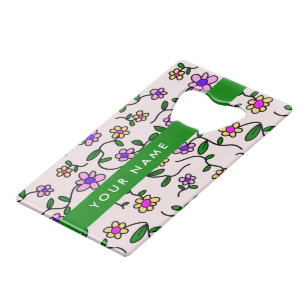 Colourful Flowers, Pink Background, Green