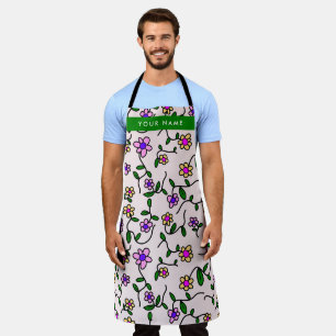 Colourful Flowers, Pink Background, Green Apron