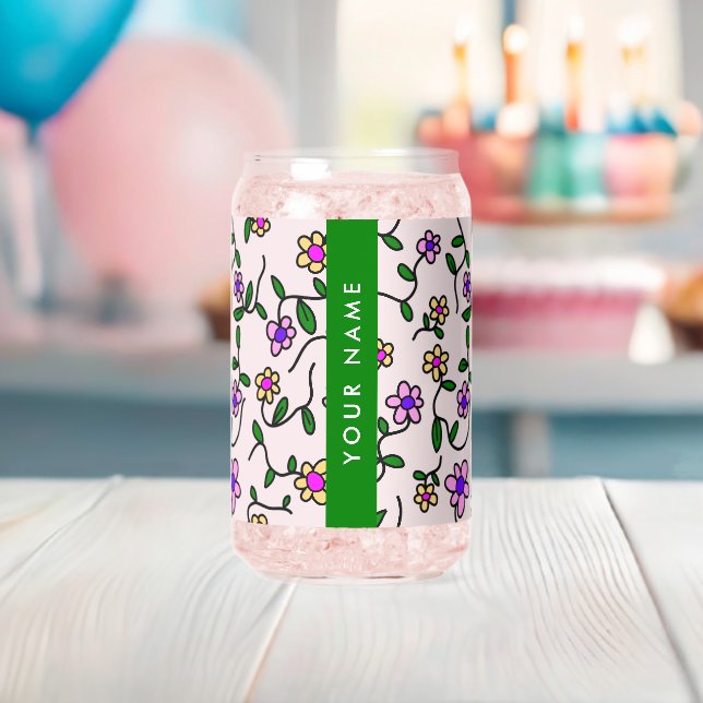 Colourful Flowers, Pink Background, Green Can Glass (Insitu (Baby Shower))