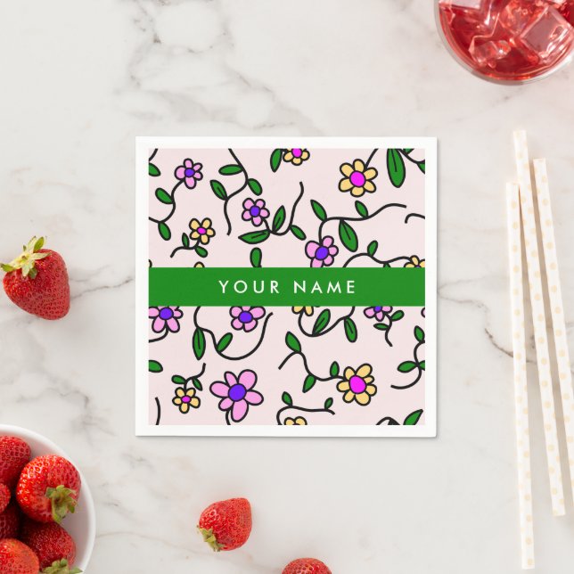 Colourful Flowers, Pink Background, Green Napkin (Insitu)