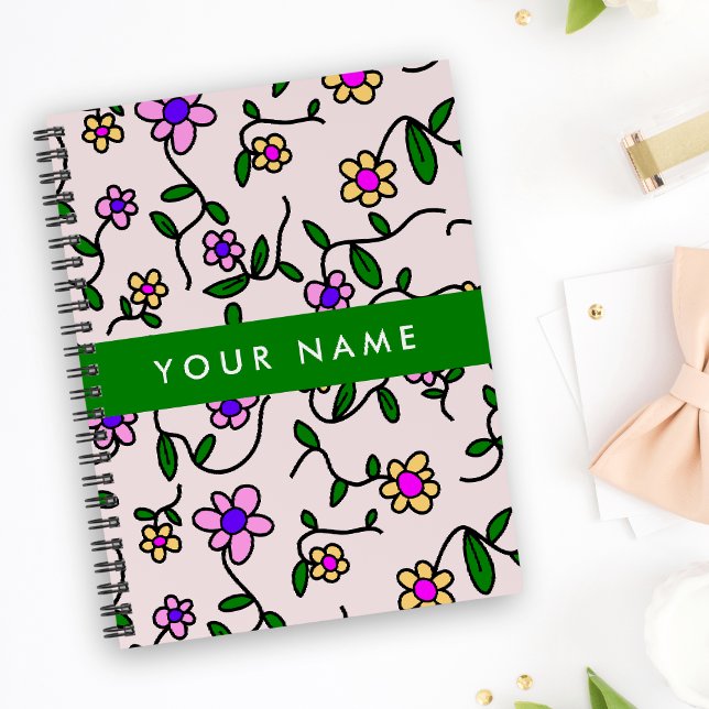 Colourful Flowers, Pink Background, Green Notebook (Creator Uploaded)