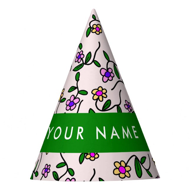 Colourful Flowers, Pink Background, Green Party Hat (Front)