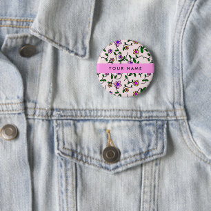 Colourful Flowers, Pink Background, Pink 6 Cm Round Badge