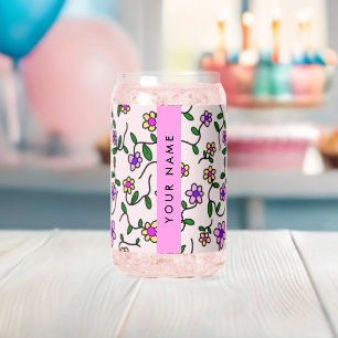 Colourful Flowers, Pink Background, Pink Can Glass