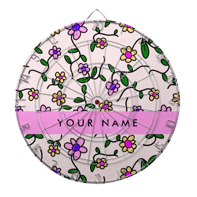 Colourful Flowers, Pink Background, Pink Dartboard (Front)