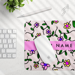 Colourful Flowers, Pink Background, Pink Mouse Mat