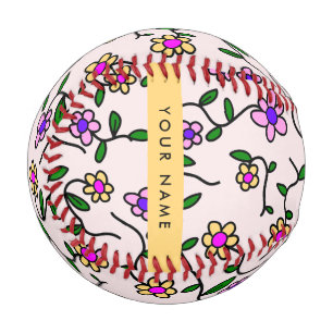Colourful Flowers, Pink Background, Yellow Baseball