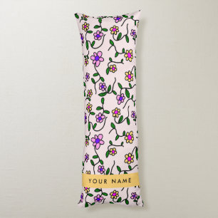 Colourful Flowers, Pink Background, Yellow Body Cushion