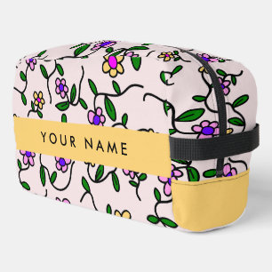 Colourful Flowers, Pink Background, Yellow Dopp Kit