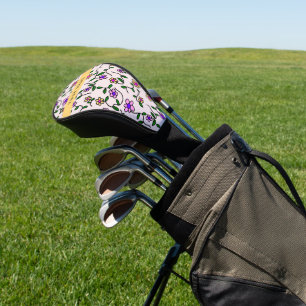 Colourful Flowers, Pink Background, Yellow Golf Head Cover