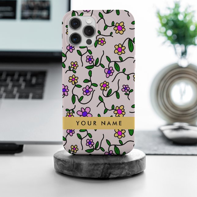 Colourful Flowers, Pink Background, Yellow iPhone Case (Creator Uploaded)