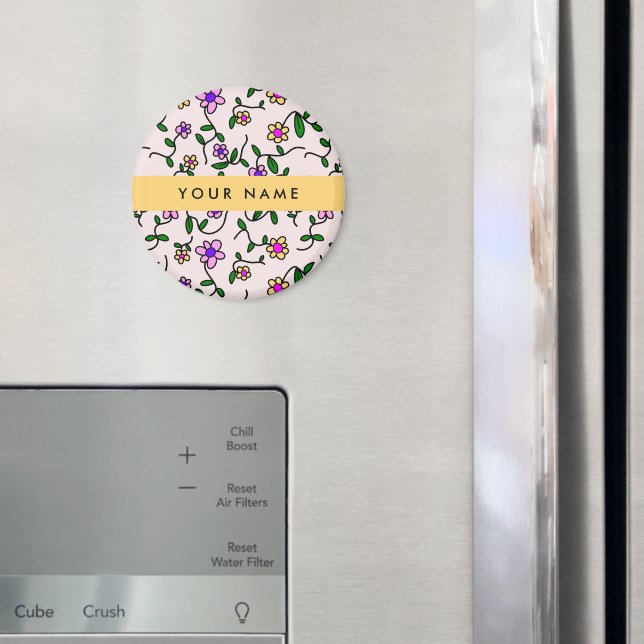 Colourful Flowers, Pink Background, Yellow Magnet (In Situ (Fridge))