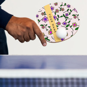 Colourful Flowers, Pink Background, Yellow Ping Pong Paddle