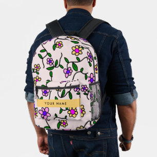 Colourful Flowers, Pink Background, Yellow Printed Backpack