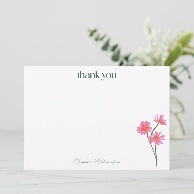 Colourful Flowers Pink Green Custom Bridal Shower Thank You Card (Standing Front)