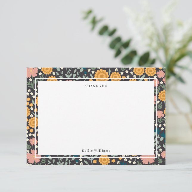 Colourful Flowers Pink Orange Modern Thank You Card (Standing Front)