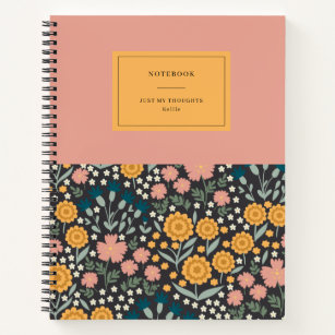 Colourful Flowers Pink Orange My Thoughts Notebook