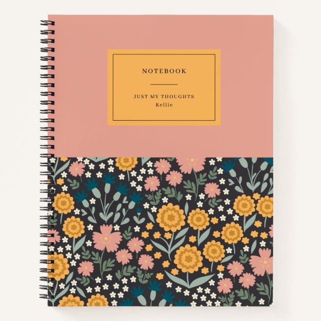 Colourful Flowers Pink Orange My Thoughts Notebook (Front)