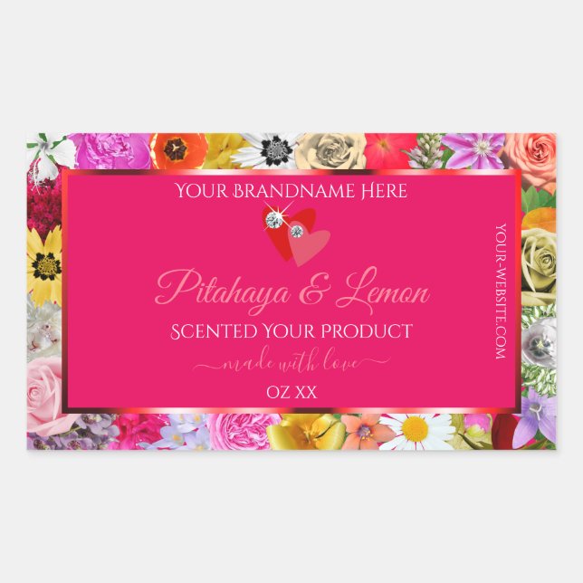 Colourful Flowers Pink Product Labels Hearts Jewel (Front)