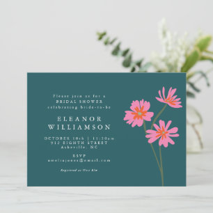 Colourful Flowers Pink Teal Green Floral Shower Invitation