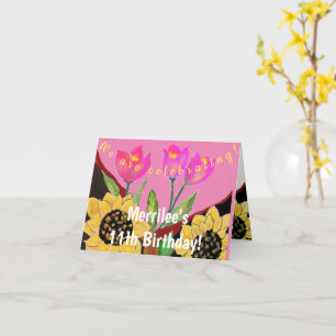 Colourful Flowers Pink Tulips & Yellow Sunflowers Card