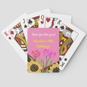 Colourful Flowers Pink Tulips & Yellow Sunflowers Playing Cards