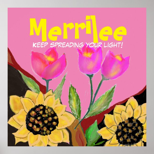 Colourful Flowers Pink Tulips & Yellow Sunflowers Poster (Front)