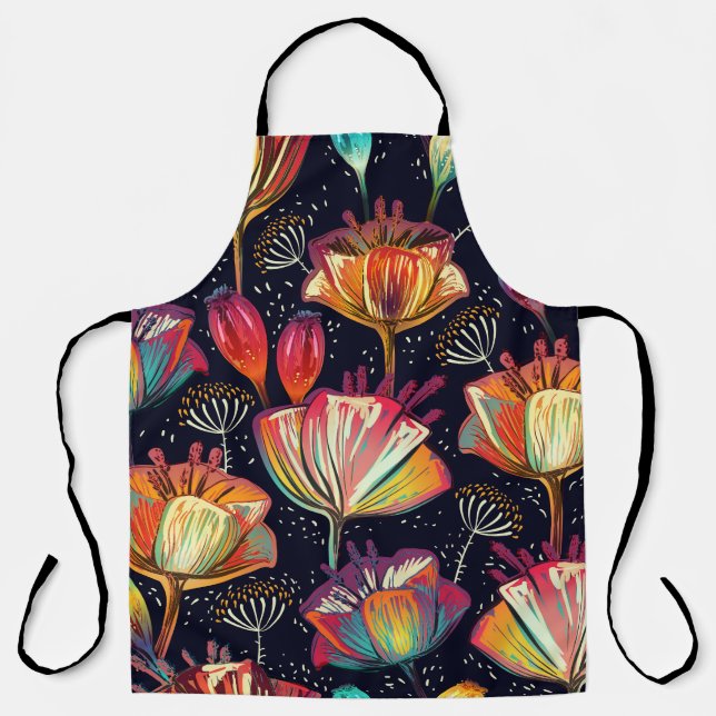 Colourful Flowers Plants Vintage Pattern Apron (Front)