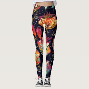 Colourful Flowers Plants Vintage Pattern Leggings