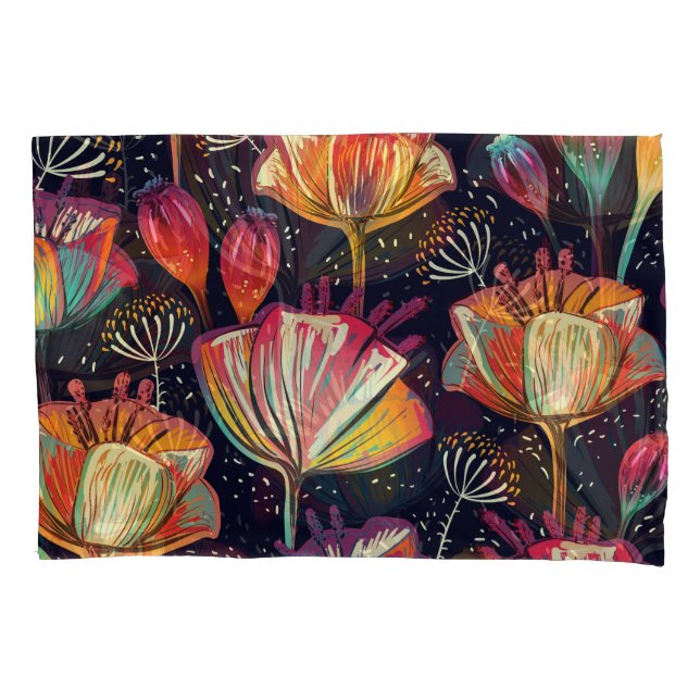 Colourful Flowers Plants Vintage Pattern Pillowcase (Front)
