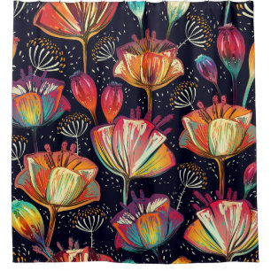 Colourful Flowers Plants Vintage Pattern Shower Curtain
