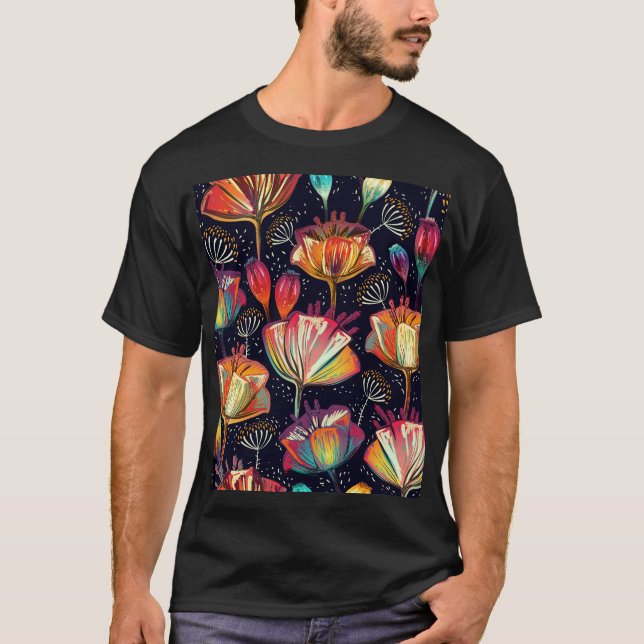 Colourful Flowers Plants Vintage Pattern T-Shirt (Front)