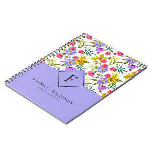 Colourful flowers purple background notebook