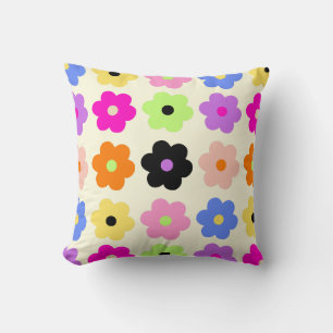 Colourful Flowers Retro Minimalist Daisy Pattern Cushion