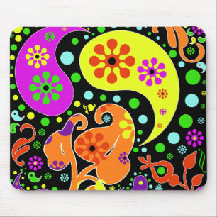 Colourful Flowers Retro Paisley Design Mousepad