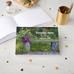 Colourful Flowers Rustic Bench Wedding Day Custom Guest Book