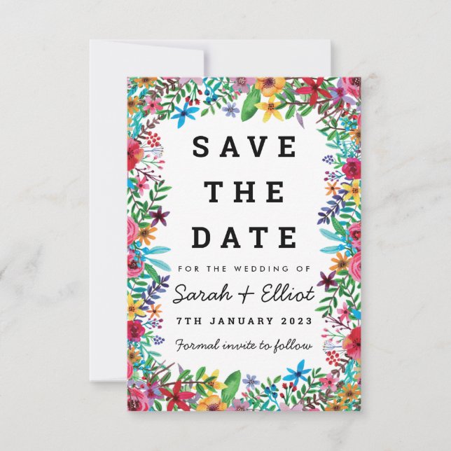 Colourful Flowers Save The Date Card (Front)