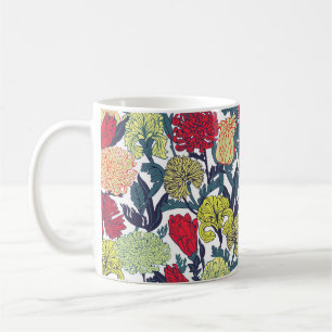 Colourful flowers: seamless white pattern. coffee mug