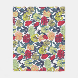 Colourful flowers: seamless white pattern. fleece blanket