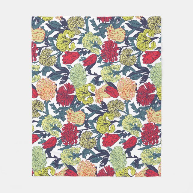Colourful flowers: seamless white pattern. fleece blanket (Front)