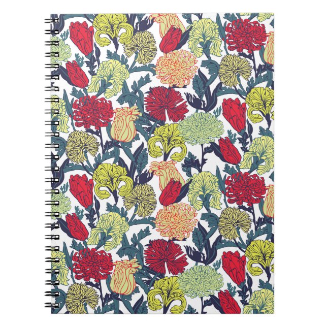 Colourful flowers: seamless white pattern. notebook (Front)