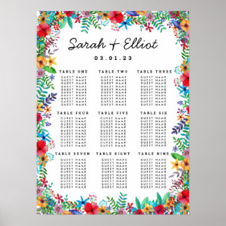 Colourful Flowers Seating Chart Poster