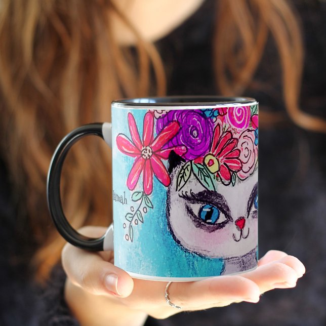 Colourful Flowers Siamese Cat Cute Illustration Fu Mug (Creator Uploaded)