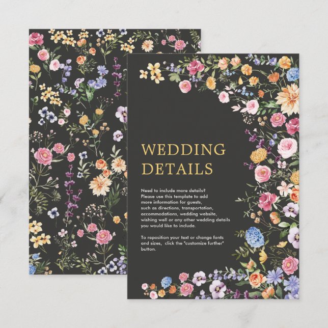 Colourful Flowers Spring Wildflower Wedding Detail Enclosure Card (Front/Back)
